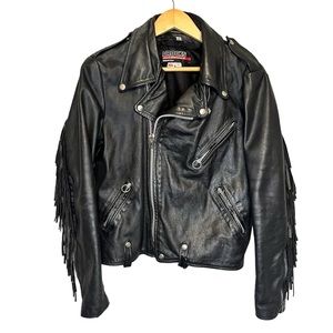 Vintage Brooks Leather Tassel Motorcycle Jacket